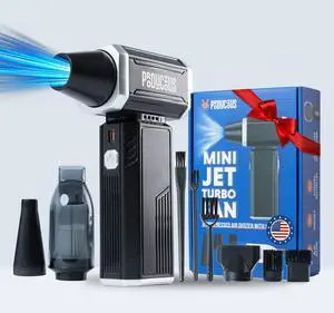 Producious Mini Jet Turbo Fan Compressed Electric Air Duster with Vacuum  180000 RPM, 2-in-1 Cordless Vacuum & Blower for Electronics, Car, and Office  USB-C Rechargeable