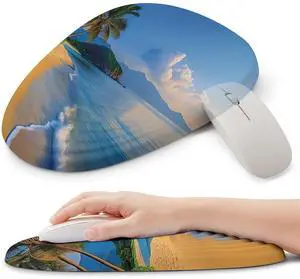 ORIENWEEDA Ergonomic Mouse Pad with Wrist Support, Comfortable Entire Memory Foam, Wrist Pain Relief and Anti-Slip PU Base, Mousepad for Various Computers, Laptop PC (12x8x1.2inch, Yellow Beach)