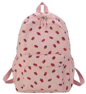 MININAI Women 2025 Cute Aesthetic Backpack Kawaii Strawberry Print Laptop Backpack Coquette Daypack for College Trendy Bag (Pink)