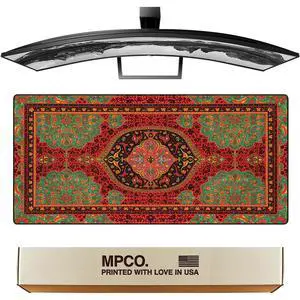 MPCO. Arabic Textiles Large Gaming Desk Pad - 36" x 17" Aeroglyde Fabric Crimson-Lotus Desk Mats - Non-Slip, Washable, Smooth Glide for Precision Gaming & Work
