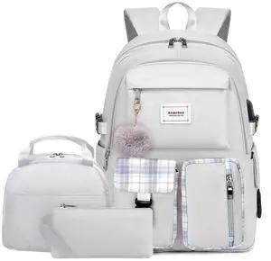 Acmebon Girl Roomy Fashion Laptop Backpack Set Casual Daypack Set for Women Grey