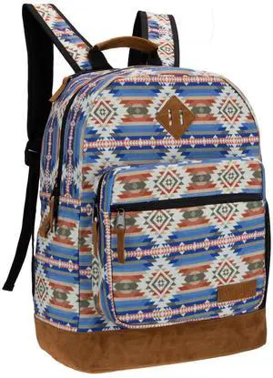 Wrangler Yellowstone Sturdy Backpack for Travel Classic Logo Water Resistant Casual Daypack for Travel with Padded Laptop Notebook Sleeve (Tan Patterned)