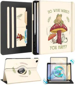 Kidcube for Samsung Galaxy Tab A9 Plus Case 11 Inch - for Women Girls Kids Cute Rotating Stand Folio Cover with Pencil Holder & Card Slot Cool Frog Mushroom Design for Samsung A9 Plus Tablet Cases