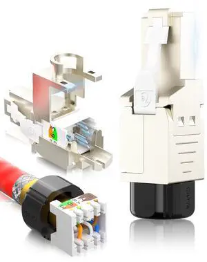 AMPCOM STP CAT7A RJ45 Connector, Zinc Alloy, Tool-Free, 10Gbps, Enterprise, Industrial Grade RJ45 Connector 6-Pack