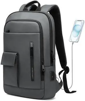 Slim Backpack for Men Women, 17.3 Inch Business Laptop Backpack with USB Charging Port, Lightweight Anti-theft Travel Computer Backpacks,Water-resistant Casual Daypack Bag for College Work Daily-Grey