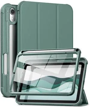 Case for iPad Mini 7 (A17 Pro) 2024 & iPad Mini 6 2021 Case, [Built-in Screen Protector][Auto Sleep/Wake][Pencil Holder] iPad Mini 6th Generation 8.3-inch Soft Leather Flip Cover with Stand, Green