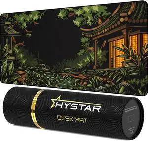 Hystar® Extended Gaming Mouse Pad | 5mm Thick, Waterproof Surface, Smooth Polyester Fabric, and Natural Rubber Base | Midori (XXL 36" x 16")