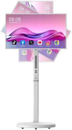 iProda 32-Inch 1080p Portable TV Monitor with Touch Screen, Smart Rolling TV on Wheels 4GB+64GB, Support Google Store, Full Swivel Rotation, Multiple Projection Sharing