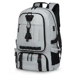 SUIKIHUM Travel Backpack, 45L Expandable Large Laptop Backpack, Carry on Backpack Airline Approved Water Resistant Fits 17-inch Laptops for Travel Business, Light Grey
