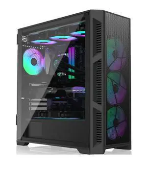 RAIJINTEK PONOS Ultra MS4 E-ATX Mid Tower PC Case, Opening Tempered Glass Side Panel, Pre-Install 4 ARGB Fans, Mesh Front Panel, Black (0R20B00226)