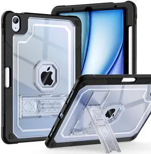 ZoneFoker for iPad Air M3 11 Inch 7th Case 2025, for iPad Air M2 6th/5th/4th 11-inch Case 2024/2022/2020, Clear Slim Heavy Duty Shockproof Cover with Pencil Holder Kickstand for Kids, Black