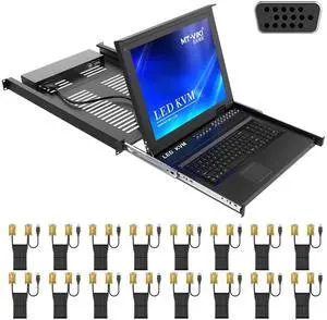 MT-VIKI 17'' Rack Mount KVM Over IP Remote Access, 16 Port IP KVM Console Support 1 Local & 1 Remote Access, Hotkey/OSD, +16 USB VGA KVM Cables
