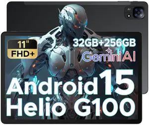 DOOGEE Tab E3 Android 15 Tablet 2025, 11 Inch Tablet, Octa-Core Helio G100,32GB+256GB/2TB, 8800mAh Battery, 90Hz Screen, Gemini AI, Dual SIM/BT5.2/5G WiFi/GPS/Face ID, Gray
