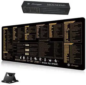 Excel Cheat Sheet Desk Pad, Mousepad, Mouse pad Large (35.4x15.7x0.12in) Waterproof Keyboard MatNon-Slip Rubber BaseStitched Edges and Universal Portable Plastic Cell Phone Stand by sinergya