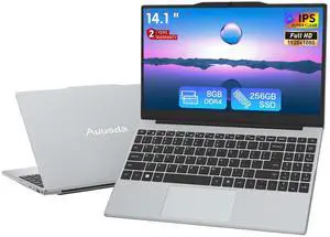 Auusda Student Laptop, 14.1" FHD (1920 x 1080), 4-Core N5095, 8GB RAM 256GB SSD, Win11 Pro, 2-Year Warranty  Silver