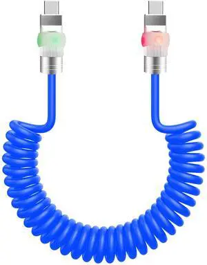 chubbycable Neon Chubby - Neon Glow Fast Charge Spring Cable with Gradient Illumination Coiled USB C Cable for Car, Blue, Type-C to Type-C, 1.64FT-4.43FT
