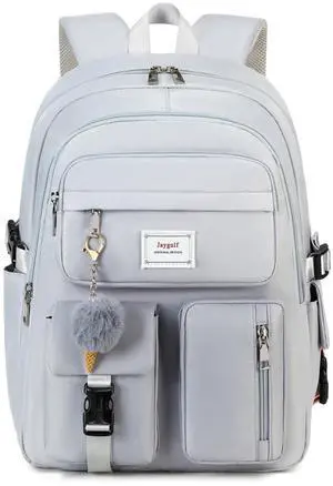 Jaygulf Girls Backpack Cute School Bag for College or High Student Women Laptop Backpack Grey