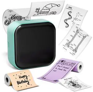Print Pods Mini Printer, Sticker Maker Machine M02X, Mini Portable Pocket with Sticker, Bluetooth Inkless Receipt for Phone, Thermal Portable Printer for Journal, DIYNote, Photos, Learning, Green