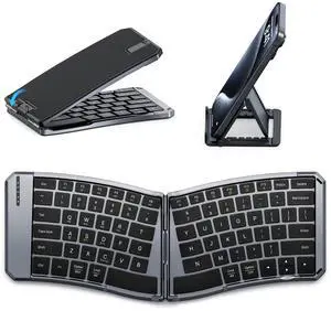 MoKo Ergonomic Foldable Keyboard, Split Portable Folding Bluetooth Keyboard for Business Travel, Ultra Slim Rechargeable Wireless Keyboards for iOS/Android/Windows Tablet PC Smartphone