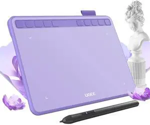 Ugee Drawing Tablet 6.5x4 Inches Computer Graphics Tablets with 10 Hot KeysDigital Tablet Battery-Free Stylus 8192 Pressure Sensitivity 60°Tilt Function Drawing Pad for PC,Mac,Windows,Android-Purple