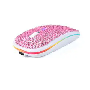 Rechargeable Bluetooth Wireless Mouse with Bling Crystal Rhinestones & 7-Color LED Lights - Silent Dual Mode Wireless Mouse for Laptops, PCs, and Macs - Perfect for Office, Travel & Home Use (Pink)