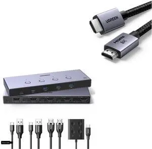 UGREEN HDMI KVM Switch 8K@60Hz Bundle with HDMI 2.1 Cable 48Gbps 6.6FT