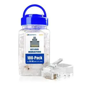 Cable Matters 100-Pack CAT6 RJ45 Modular Plugs, 50µ Gold Plated (RJ45 Connector, Cat 6 Ends, Cat 6 Ethernet Connector, Ethernet Plugs), for Solid or Stranded UTP Cable