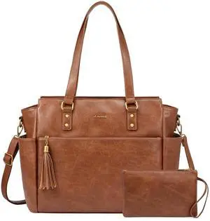 LOVEVOOK Laptop Tote Bag for Women 17.3 Inch Vintage Work Bag with Large Cup Holder, Waterproof Computer Teacher Bag