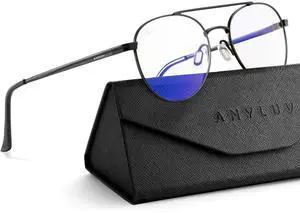 ANYLUV Blue Light Glasses for Men, Circular Frame Single Brow Bridge Design Campus Style Glasses Anti Eyestrain for Screen