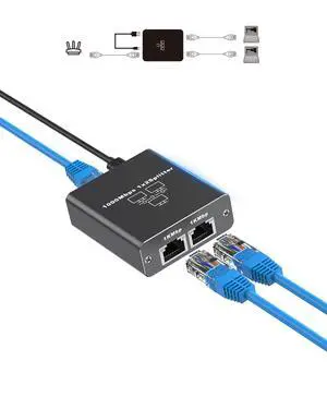 FSKY Gigabit Ethernet Splitter 1 to 2, Aluminium LAN Splitter 1000Mbps RJ45 Ethernet Switch Network Splitter with USB C Power Cable for Cat5/5e/6/7/8 (Gigabit Ethernet Splitter 1 to 2)