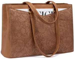 LOVEVOOK Laptop Bag for Women,15.6 Inch Laptop Tote Bag for Women,Vintage Leather Work Tote Bags Computer Business Teacher Bag,Waterproof Office Briefcase