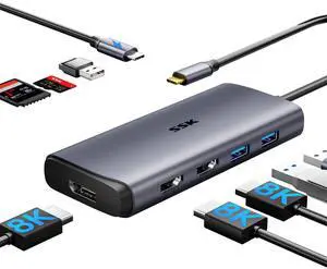 SSK USB C Docking Station 3 Monitors, 9 in 1 Single 8K/Dual 4K60Hz USB C Hub DisplayPort Dock with 2 HDMI Ports, Displayport,100W PD, 3 USB,SD/TF, Laptop Docking Station for MacBook Pro HP Lenovo