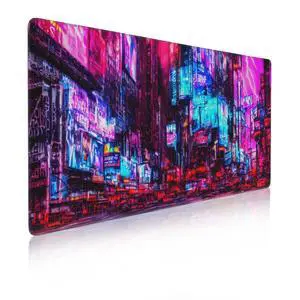 Lightning Neon Fantasy City Gaming Mouse Pad,City Landscape Desk Mat,Non-Slip Rubber Base Large Gaming Mouse Pad for Computer Keyboard Laptop,Desk Decor for Girl,Desk Decor(31.5x15.7 in)