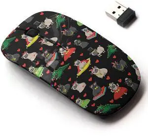 2.4G Wireless Mouse with Cute Pattern Design for All Laptops and Desktops with Nano Receiver - Pugs Princess Nerd King Dragon