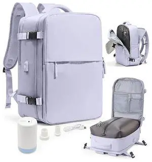 Vacuum Seal Travel Backpack with Air Pump,Compression Vacpack Waterproof Carry On Backpack for Travel Women Men with Vacuum System,Airlines Approved Daypack Laptop Space Saver Bags,Lilac