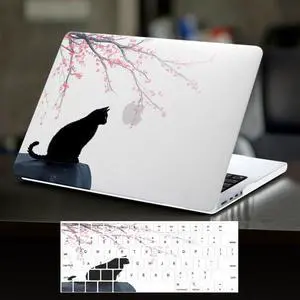 DTangLsm for MacBook Air 13 inch Case 2025 2024-2022 M4 M3 M2 A3240 A3113 A2681, Cute Plastic Hard Shell Cover for MacBook Air 13.6 inch Case Cat Mac Book Air M4 Cover+Keyboard Skin, Black Cat Flowers