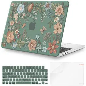iCasso for MacBook Air 13 inch Case 2025 2024-2022 M4 M3 M2 Model A3240 A3113 A2681,[Ultra Thin Armor][100% Match Midnight], Air 13.6'' Flower Crystal Clear Hard Shell Protective Cover, Green