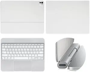 [3in1 Full Set] Top & Bottom Matte White Skin Cover & Palm Rest Transparent/Hinge Matte Ultra Thin Skin ipad Magic Keyboard Cover Film for iPad Pro 13 M4 (2024)