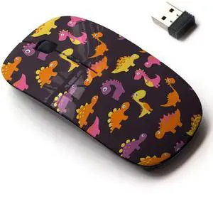 2.4G Wireless Mouse with Cute Pattern Design for All Laptops and Desktops with Nano Receiver - Childish Dinosaur Pattern Fashion