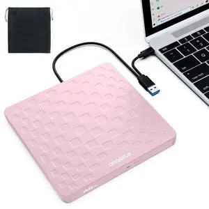 ORIGBELIE External CD DVD Drive for Laptop, USB 3.0 Type-C Ultra Slim 13mm DVD Player Portable CD DVD +/-RW Drive CD Burner Reader Writer Recorder for Desktop PC Windows 11/10/8/7 Linux Mac OS (Pink)