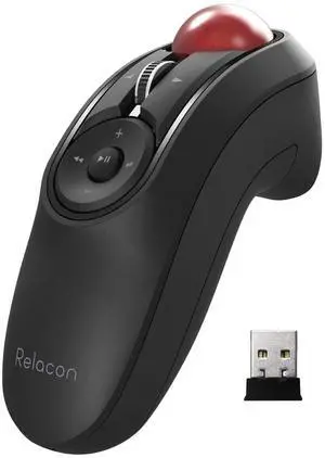 ELECOM Relacon Handheld Trackball Mouse, Thumb Control, 2.4GHz Wireless, Ergonomic Design, 10-Button Function with Smooth Tracking, Windows11, MacOS (M-RT1DRBK)