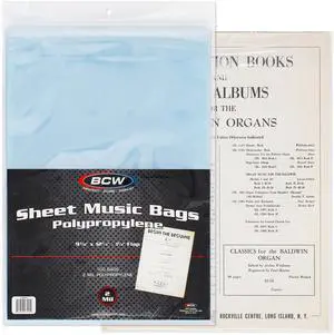 BCW Sheet Music Bags | Archival Quality, Acid-Free, Crystal Clear Polypropylene Bags with 1½ Inch Flap | Protect and Store Collectible Sheet Music and Songbooks | 9 3/8" x 12 1/4