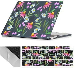 Se7enline Compatible with 2025 2024 2023 MacBook Air M4 M3 M2 case 15 inch 15.3-inch MacBook Air with Model A2941/A3114/A3241 Laptop Hard Shell Case&Keyboard Cover Skin&Touchpad Protector,Night Daisy