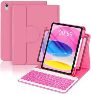YBING for iPad A16 Case with Keyboard /11th Gen (2025) & iPad 10th Gen 10.9 (2022), 7-Color Backlit Detachable Keypad, 360° Rotating Magnetic Cover with Pencil Holder (Watermelon Red)