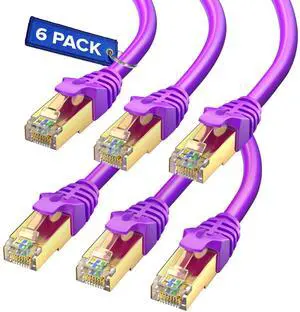 Cat7 Ethernet Cable 1 Foot  6 Pack High-Speed LAN Network Patch Cords, RJ45 Gold-Plated Connectors, 600MHz, 10Gbps  for Router, Modem, PC, Gaming, Streaming  Purple