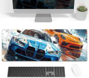 Car Gaming Mouse Pad, Racing Car Sports Game Large Extended Desk Mat 35.4x15.7 inches with Non-Slip Base & Stitched Edges, Waterproof Desk Mat for Office, Home, Laptop, Computer Keyboard