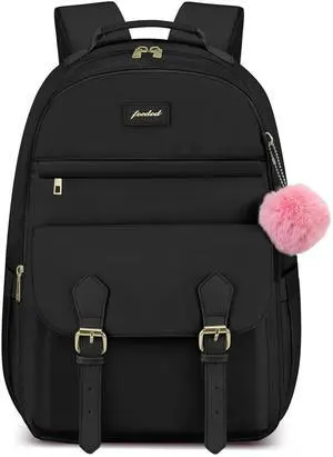 School Backpack for Teen Girls Bookbag: 15.6 inch Cute College Backpacks for Women Laptop Back Pack Large Capacity Book Bag Durable Middle High School Bag for Students Stylish Travel Daypack (Black)