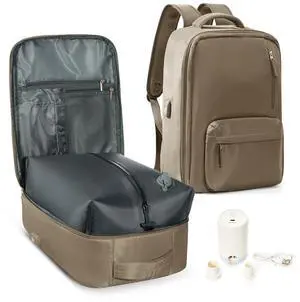 Vacuum Seal Backpack for Travel with Air Pump Vacpack Carry on Flight Approved Compression Daypack Laptop Space Saver Bags Storage with Vacuum System 18x14x8 inches Travel Bag Women Men Khaki