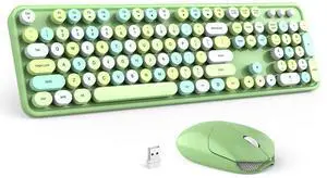 Wireless Keyboard and Mouse Combo - GEEZER Olive Green Full-Sized Colorful Keyboard 104 Keys - USB 2.4 G Receiver Plug and Play with Round Keycap Typewriter Keyboards, for Windows, PC, Laptop, Desktop