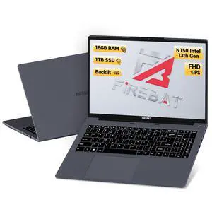 FIREBAT Laptop Computer 15.6in, Backlit Keyboard, 1TB SSD 16GB RAM, Quad-Core N150 3.6GHz, Webcam, Portable IPS FHD Notebook PC for Student/College/University/School/Business/Light-Games/HomeAT15